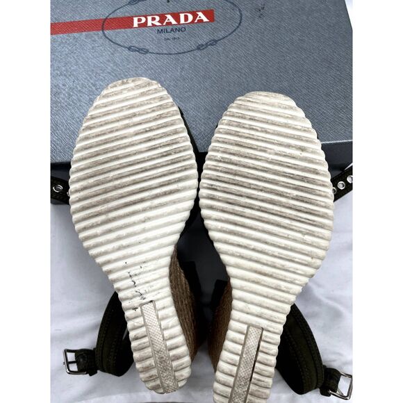 Prada Open Toe Wedge Sandals Olive Green EU 38 US 7.5 Espadrille Platform - Picture 6 of 11